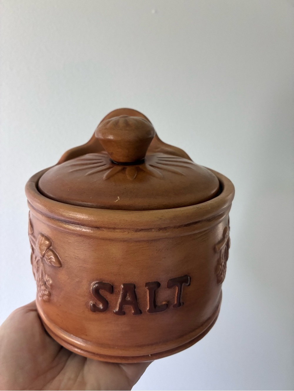 Glazed Ceramic Salt Crock Jar in Warm Brown - Home Art